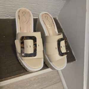 Sam Edelman Cream Espadrille Slides with Tortoise Buckle